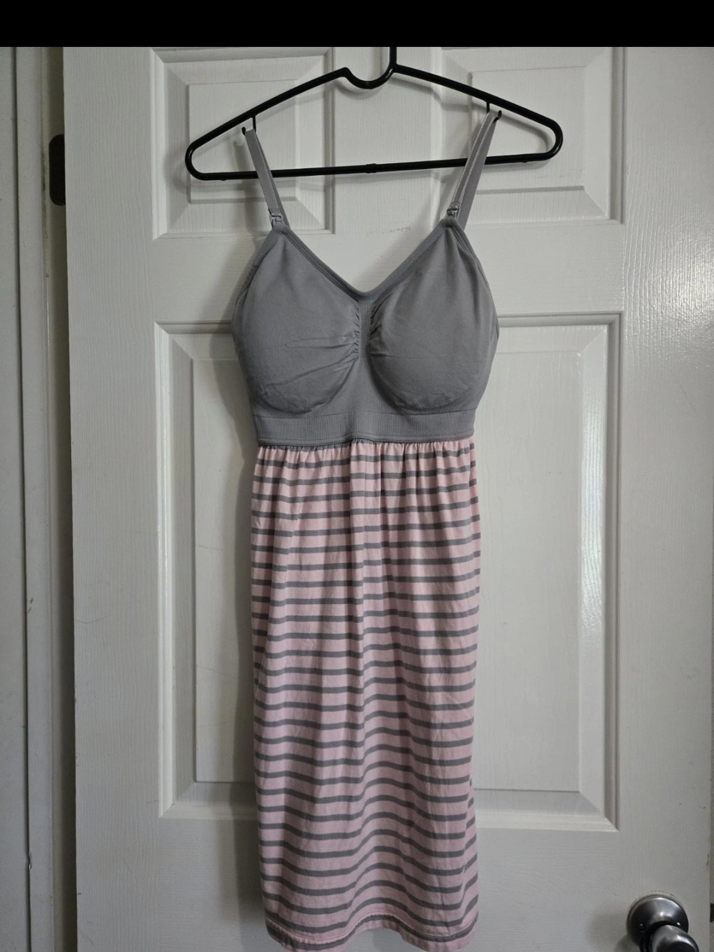 Motherhood Gray Bodice Pink & Gray Striped Nursing Maternity Nightgown